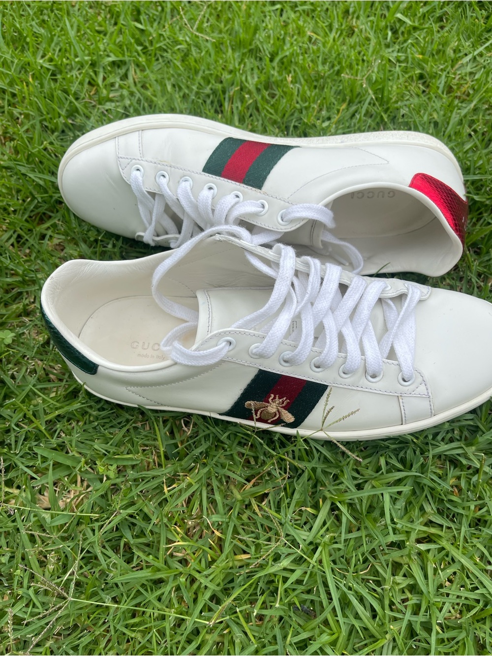 Gucci White Leather Sneakers with Green and Red Web Stripe and Bee /no box - Picture 3 of 6